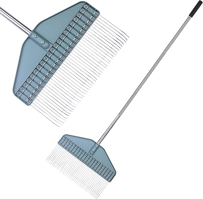 Thatch Rake & Leaves Rake 66-Inch Adjustable S/S Handle Heavy-Duty Design for Garden Lawns and