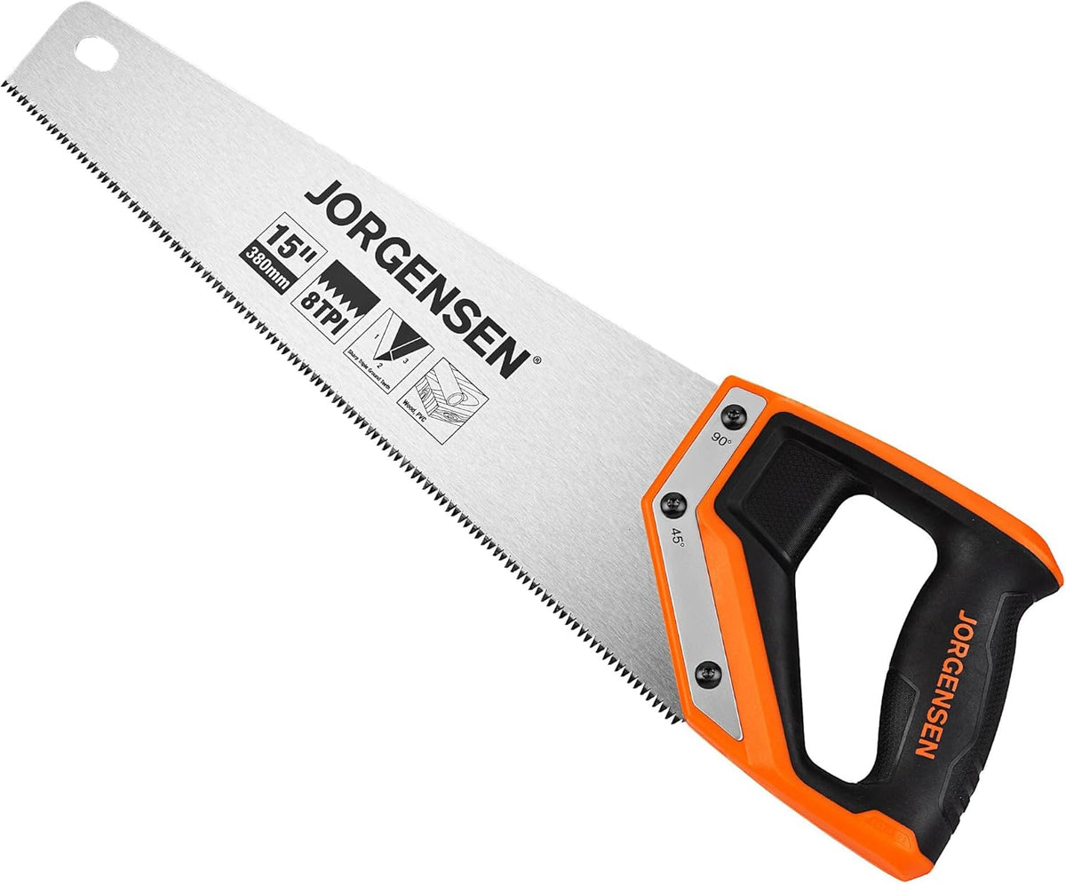 JORGENSEN 15 Inch Pro Hand Saw, 8 TPI Fine-Cut Ergonomic Non-Slip Aluminum Ultrasonic Welding