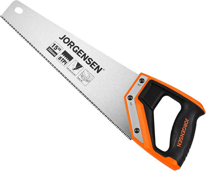 JORGENSEN 15 Inch Pro Hand Saw, 8 TPI Fine-Cut Ergonomic Non-Slip Aluminum Ultrasonic Welding
