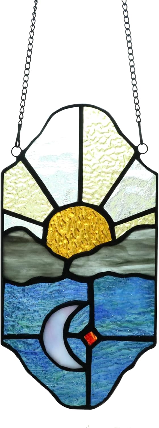 Sun and Moon Suncatchers Decor Stained Glass for Window Hangings,Handcrafted Tiffany Style Stained