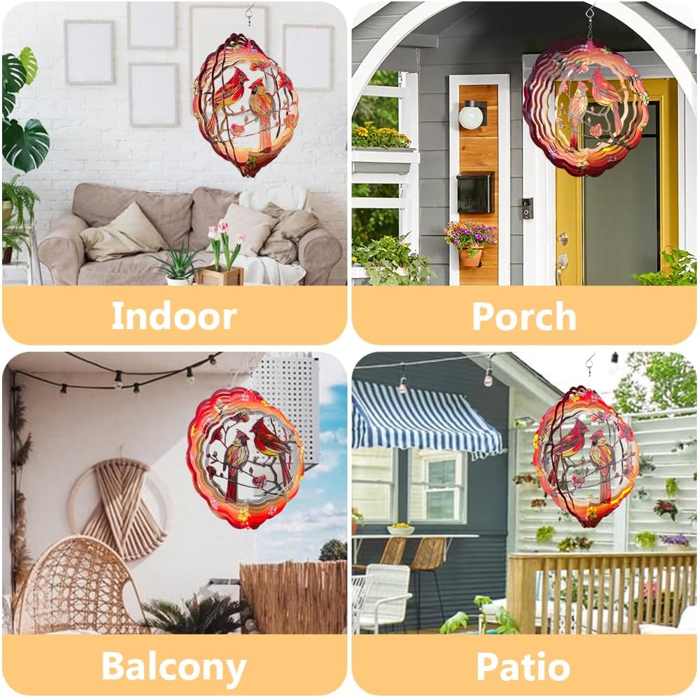 Cardinal Wind Spinner, 3D Hanging Stainless Steel Garden Spinner, Wind Spinner Hanging for Outdoor