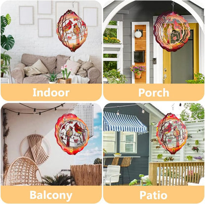 Cardinal Wind Spinner, 3D Hanging Stainless Steel Garden Spinner, Wind Spinner Hanging for Outdoor