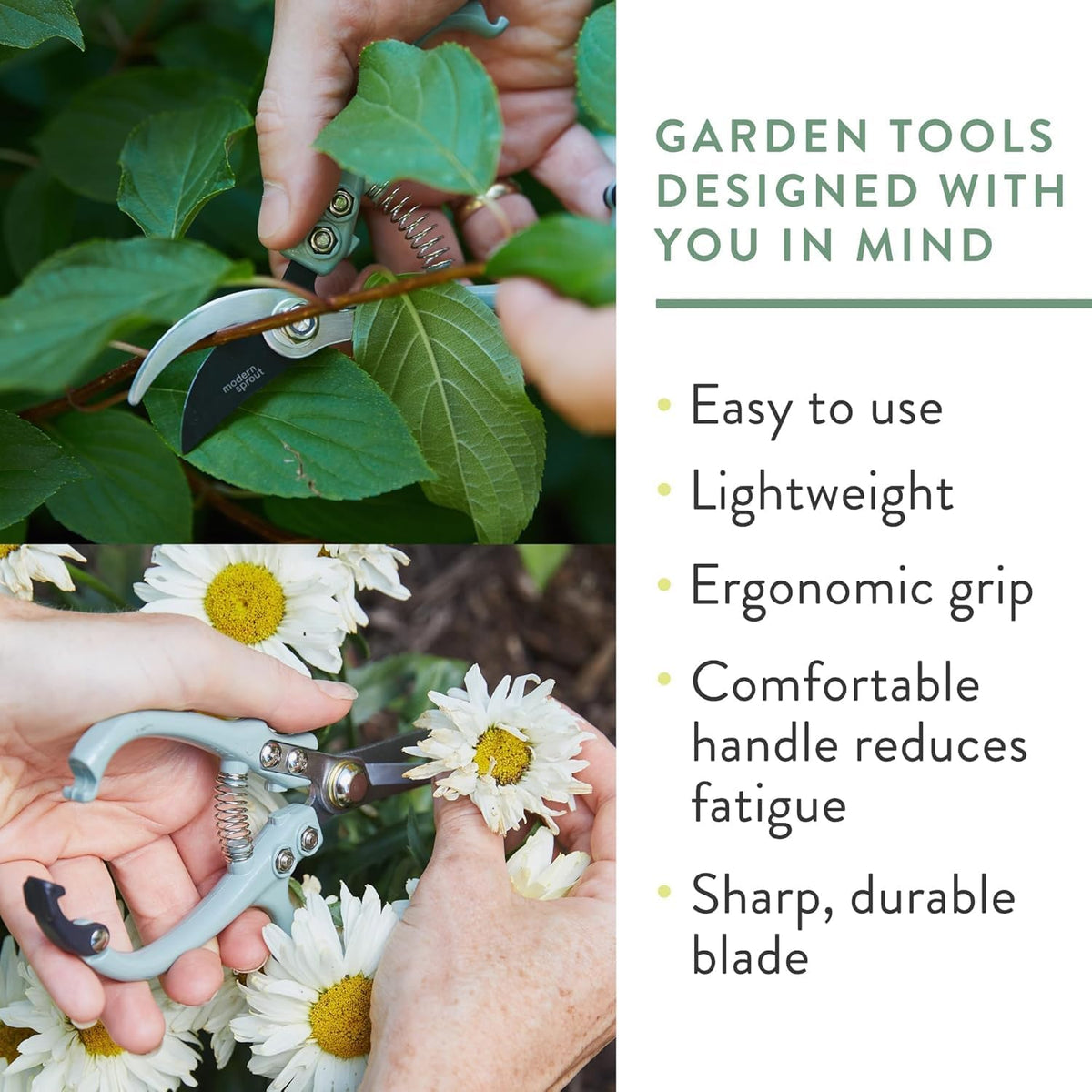 Modern Sprout Hand Pruners & Shears Set with Blister Pack - Lightweight Gardening Tools with Easy