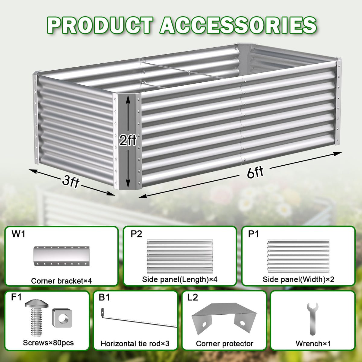 Tegarbed 6x3x2ft Raised Garden Bed, Deep Root Planter Box, Silver,1 Pack