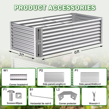 Tegarbed 6x3x2ft Raised Garden Bed, Deep Root Planter Box, Silver,1 Pack