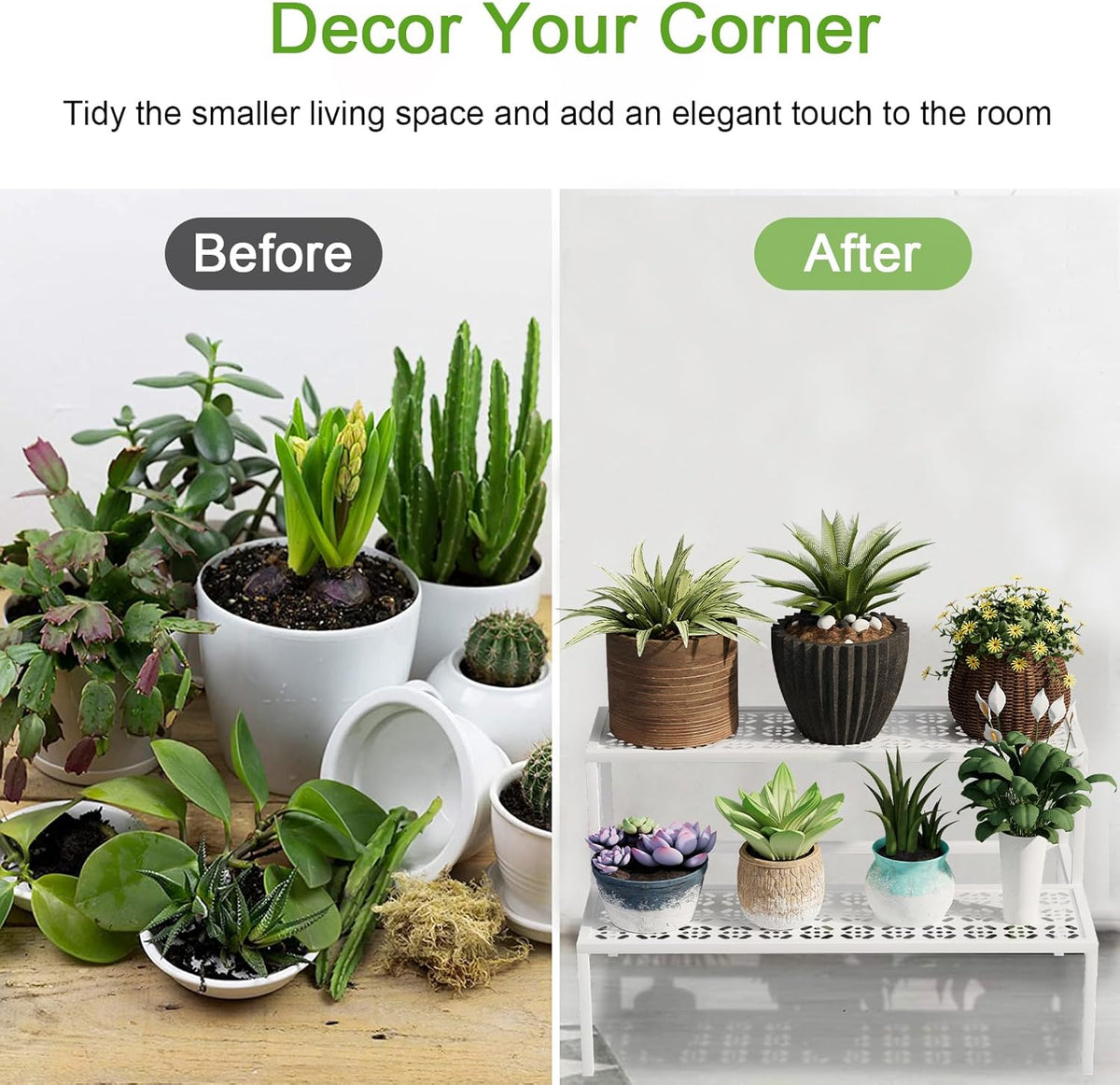 Metal Plant Stand Metal 2 Tier Potted Multiple Flower Pot Holder Plant Shelf Indoor Plants