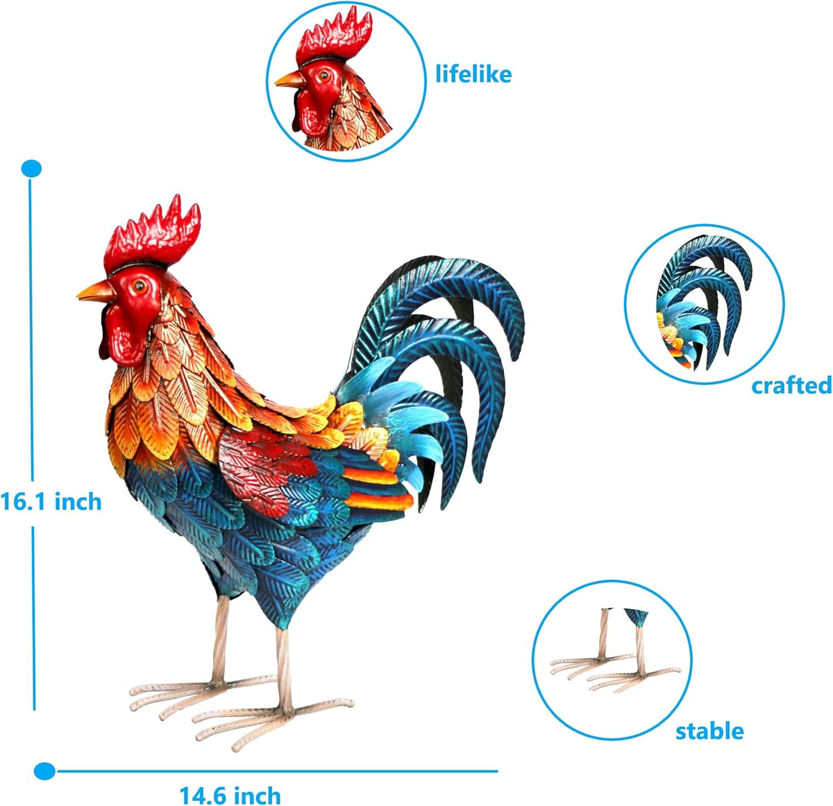 Shorayn Metal Rooster Statues Outdoor Garden Decor Metal Chicken Sculptures & Statues Chicken