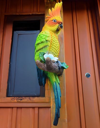 Coolboy Parrot Figurine - Outdoor Resin Bird Decoration, Flapping Macaw Bird Tropical Decor Wall