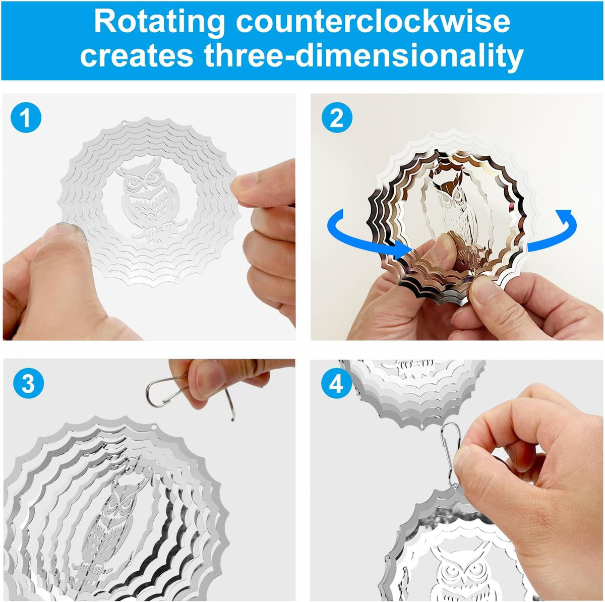 Bird Deterrents for Outside Owl Bird Scare Discs 3D Shiny Helix Wind Spinners, Reflective Bird