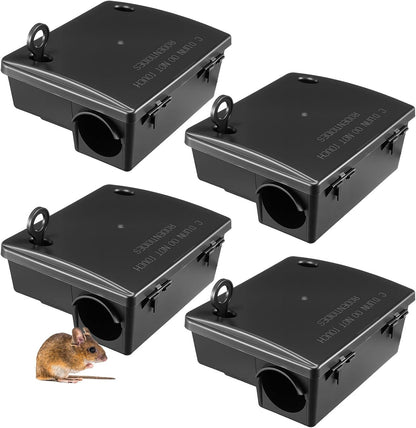 Qualirey 4 Pack Rat Bait Stations Large Rodent with Key Reusable Mouse Stations Mice Blocks Heavy