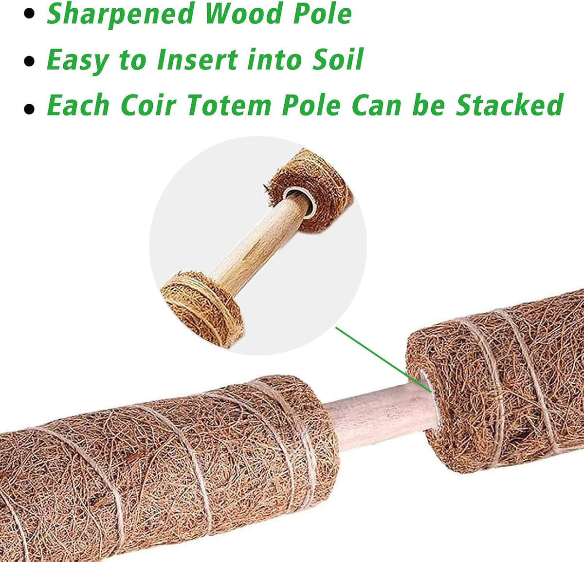 YEAJON 4 Pcs 15.7 Inch Coir Moss Totem Pole Monstera Plant Support with 2 Pcs 32.8ft Jute Rope
