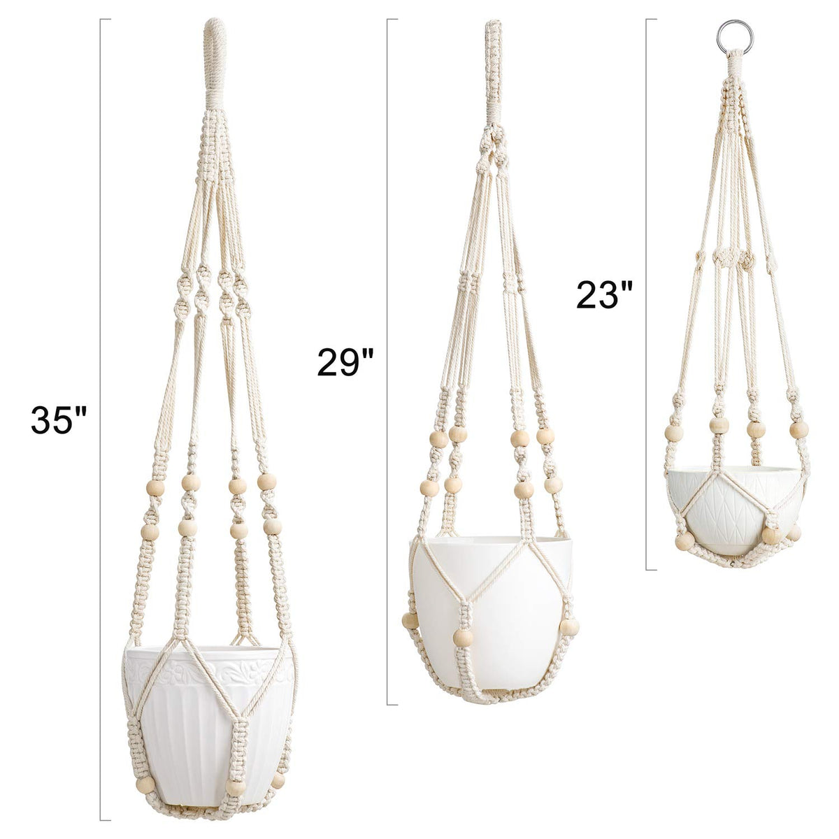 Mkono 3 Pack Macrame Plant Hangers Hanging Planters for Indoor Plants Ivory