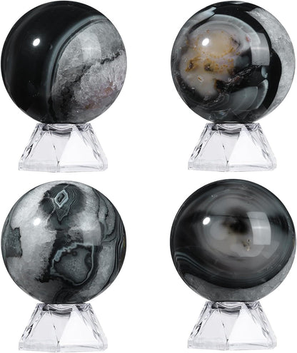 Natural Black Striped Agate Crystal Ball with Acrylic Display Base, 50-60mm Polished Stone Feng