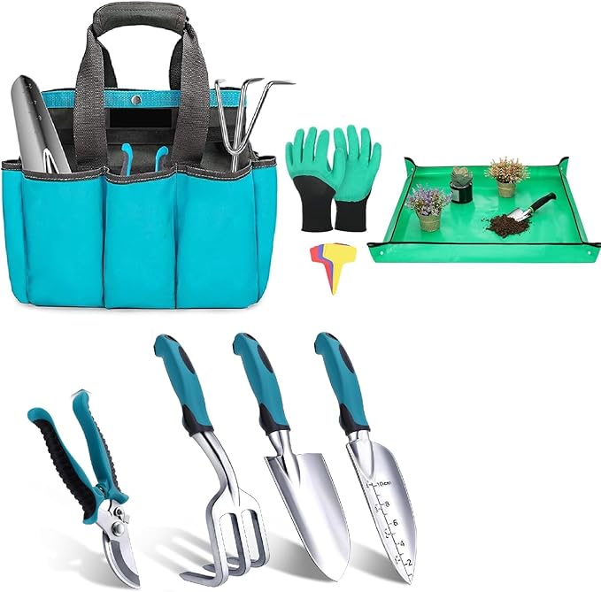 Housolution Gardening Tools Set, 8PCS Heavy Duty Garden Tools with Non-Slip Rubber Grip with Large
