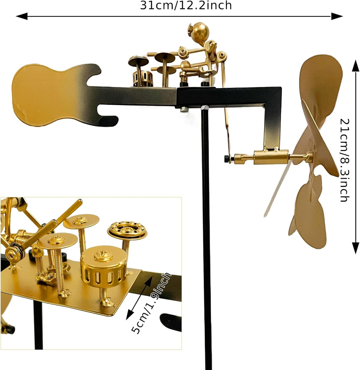 Handmade Metal Drummer Windmill, Rock Art Sculptures, Wind-Powered Kinetic Figurines, Wind Spinners
