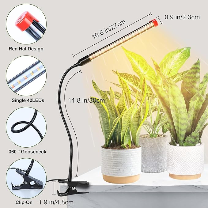 4-Pack Small Clip Grow Lights for Indoor Plants, Bonsai, Succulent, Cactus, Seed Starting with