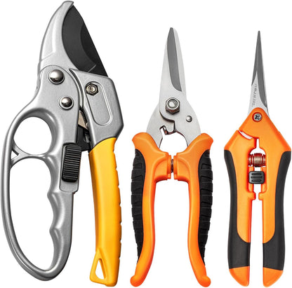 GROWNEER 3 Pack Garden Scissors kit Professional Garden Pruning Shears Stainless Steel Garden