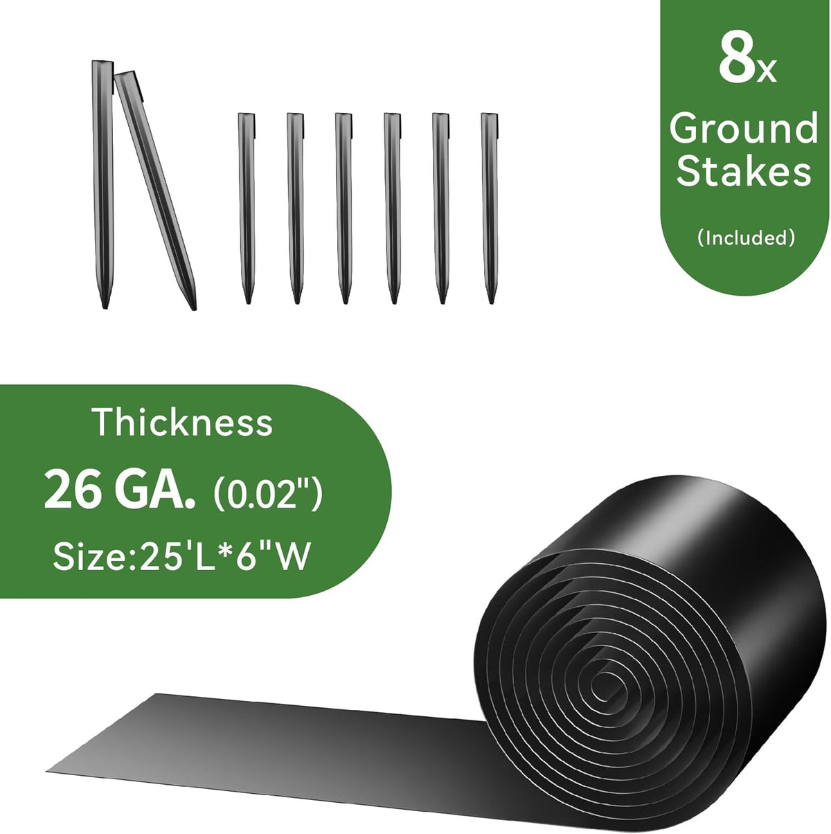 Worth Galvanized Steel Landscape Edging 6" x25' Metal Garden Edging Roll Flexible Bender Border