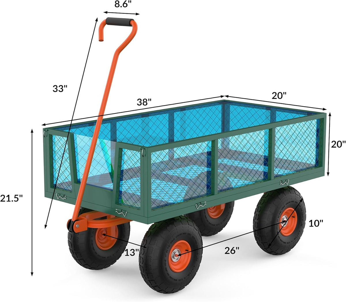 Versatile Garden Cart for Lawn and Yard with Heavy Duty Steel, 900 Lbs Capacity Mesh Steel Garden