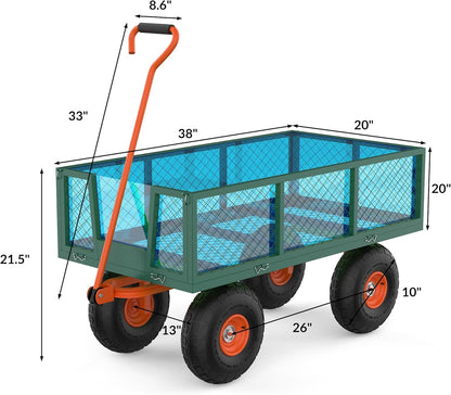 Versatile Garden Cart for Lawn and Yard with Heavy Duty Steel, 900 Lbs Capacity Mesh Steel Garden