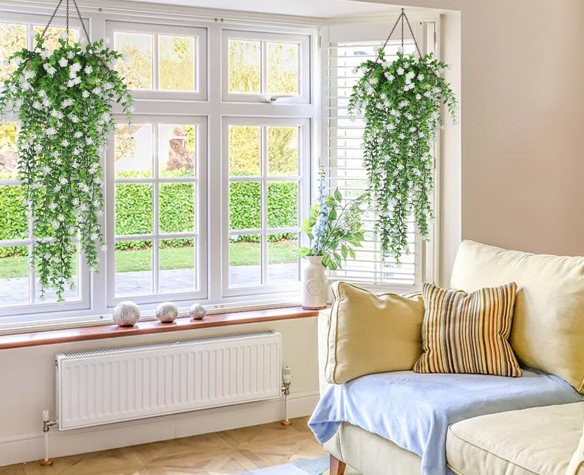 RECUTMS Artificial Hanging Plants Fake Hanging Plant Faux Eucalyptus Leaf Greenery Vine Outdoor UV