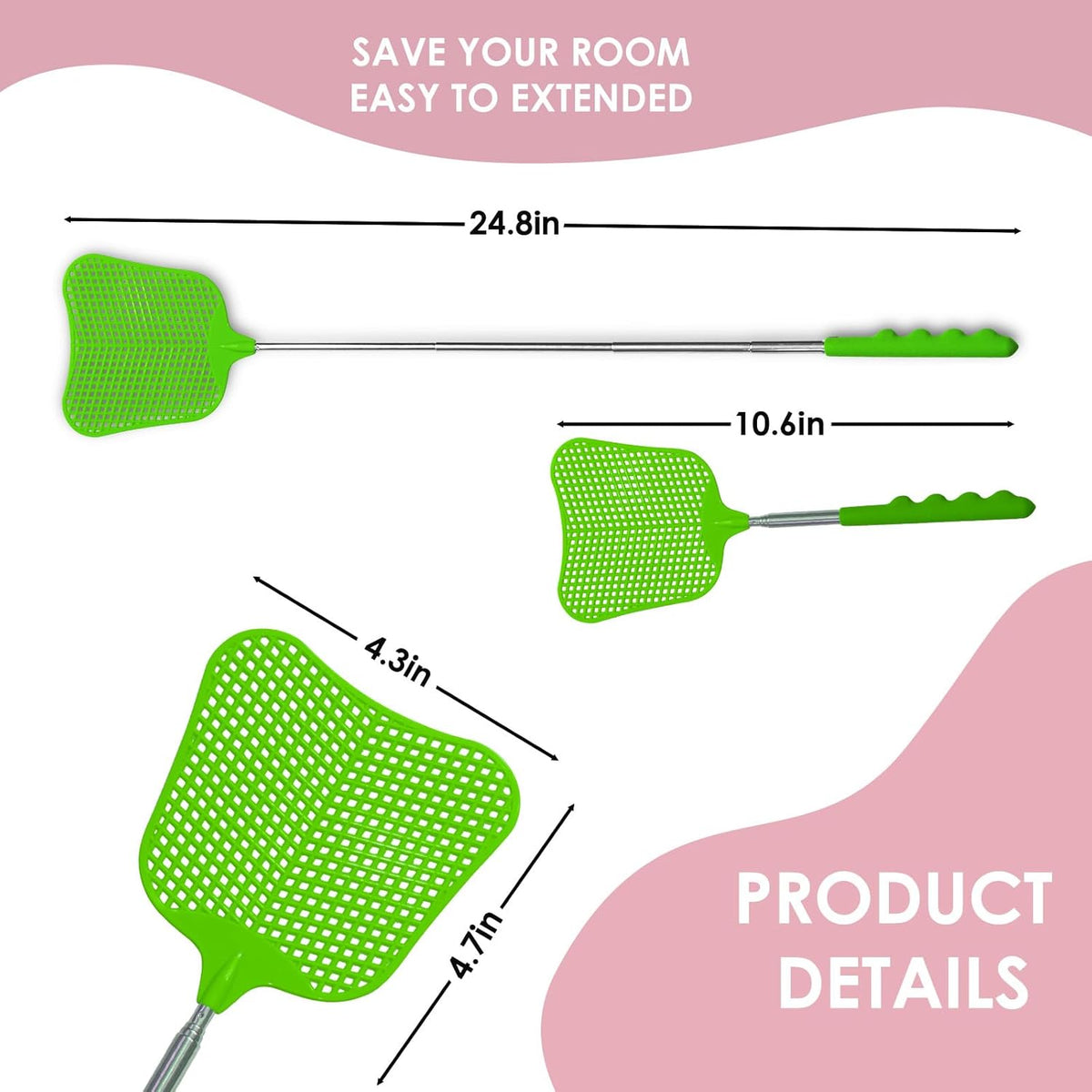 Wapodeai 3 pcs Fly Swatter, Fly Swatters Plastic Telescopic, Large Bug Swatter That Work for Indoor