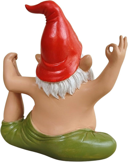 Yoga Gnome Statue, Seated Twist Pose – 6.7'' Resin Zen Garden Decor, Handcrafted Meditating Gnome