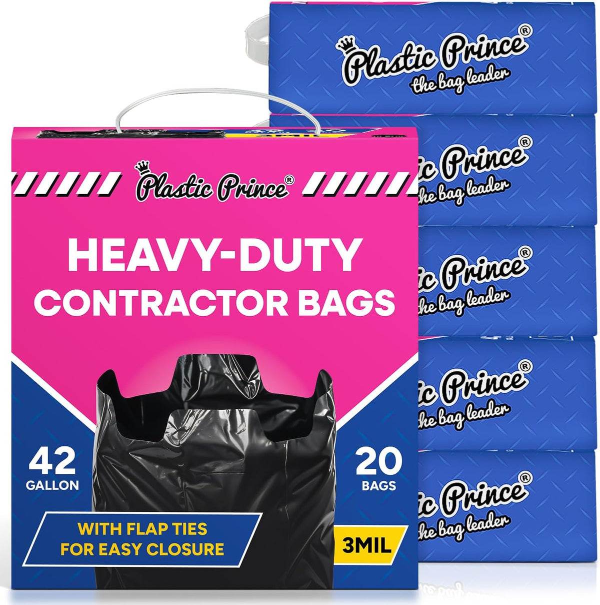 Contractor Bags 42 Gallon 3 Mil with Flap Ties Heavy Duty Trash Bags for Industrial Commercial Use