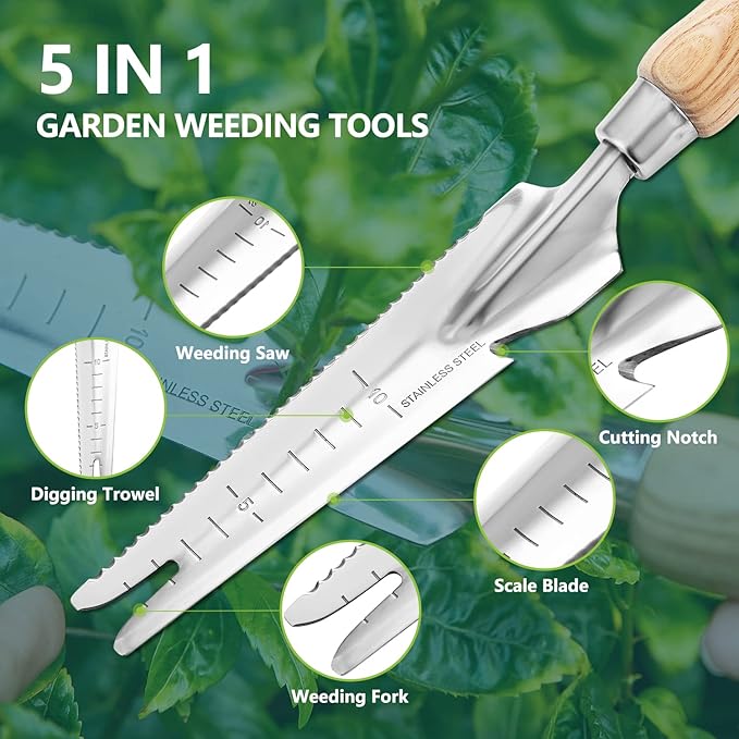 Berry&Bird Garden Hand Weeding Trowel, Stainless Steel Weeder Tool for Gardening with Wooden