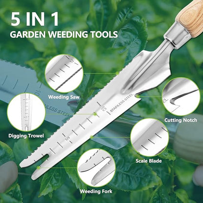 Berry&Bird Garden Hand Weeding Trowel, Stainless Steel Weeder Tool for Gardening with Wooden