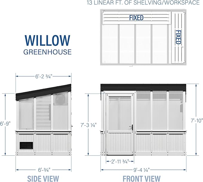 Backyard Discovery Willow 9' x 6' White Cedar Wood and Polycarbonate Walk-in Greenhouse Kit with