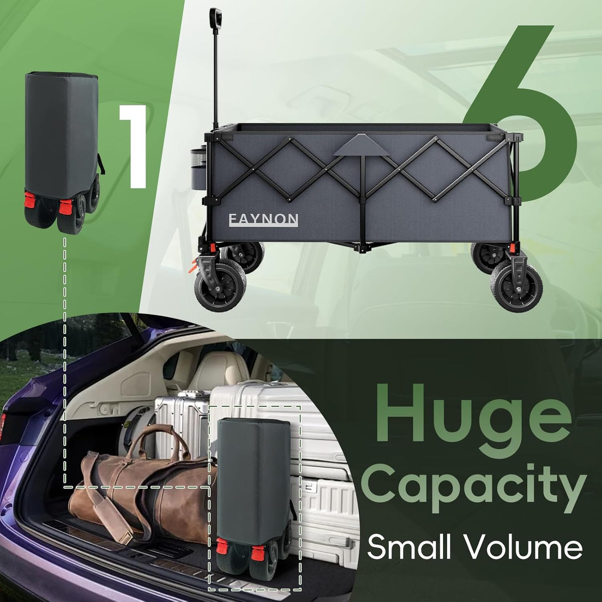 46" L Collapsible Foldable Extended Wagon, 500LB Weight Capacity with 280L Heavy Duty Folding