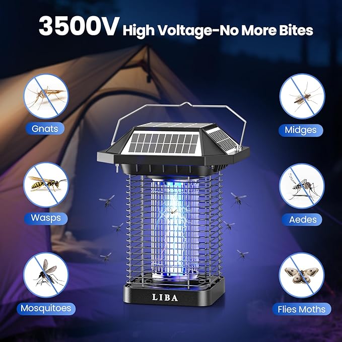 LiBa Solar Bug Zapper Outdoor, 2 in 1 Mosquito Zapper Cordless & Rechargeable, Solar Insect Killer