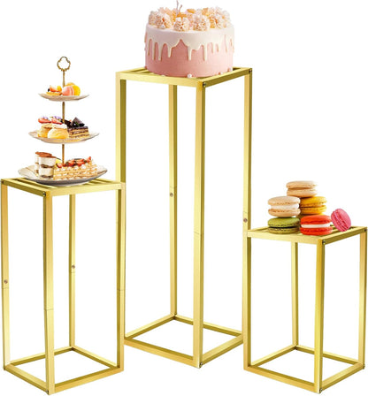 Cylinder Pedestal Stands for Party & Plant,3pcs Square Gold Metal Wedding Flower Display Stand for