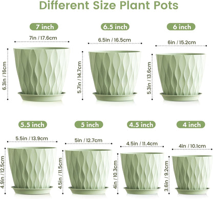 7/6.5/6/5.5/5/4.5/4 inch Plant Pots for Indoor Outdoor Plants, 7 Pack Thick Flower Pots with