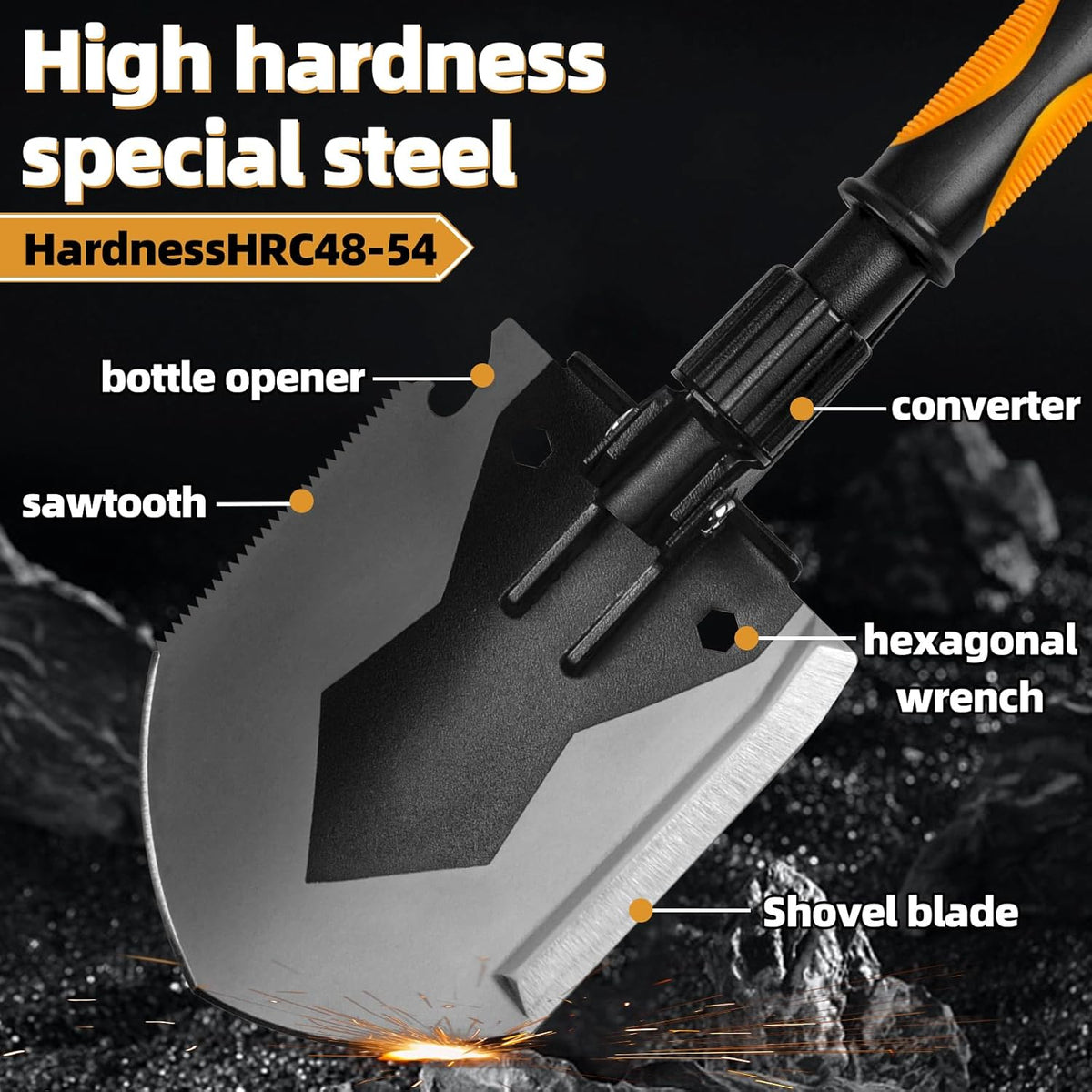 28" Tactical Folding Shovel Military Multi-Tool - Entrenching Tool with Pick/Axe/Saw, Carry Case