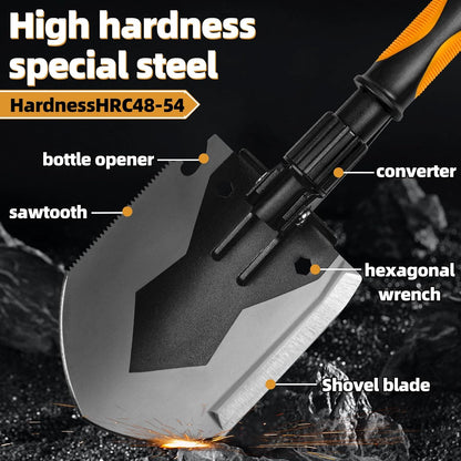 28" Tactical Folding Shovel Military Multi-Tool - Entrenching Tool with Pick/Axe/Saw, Carry Case