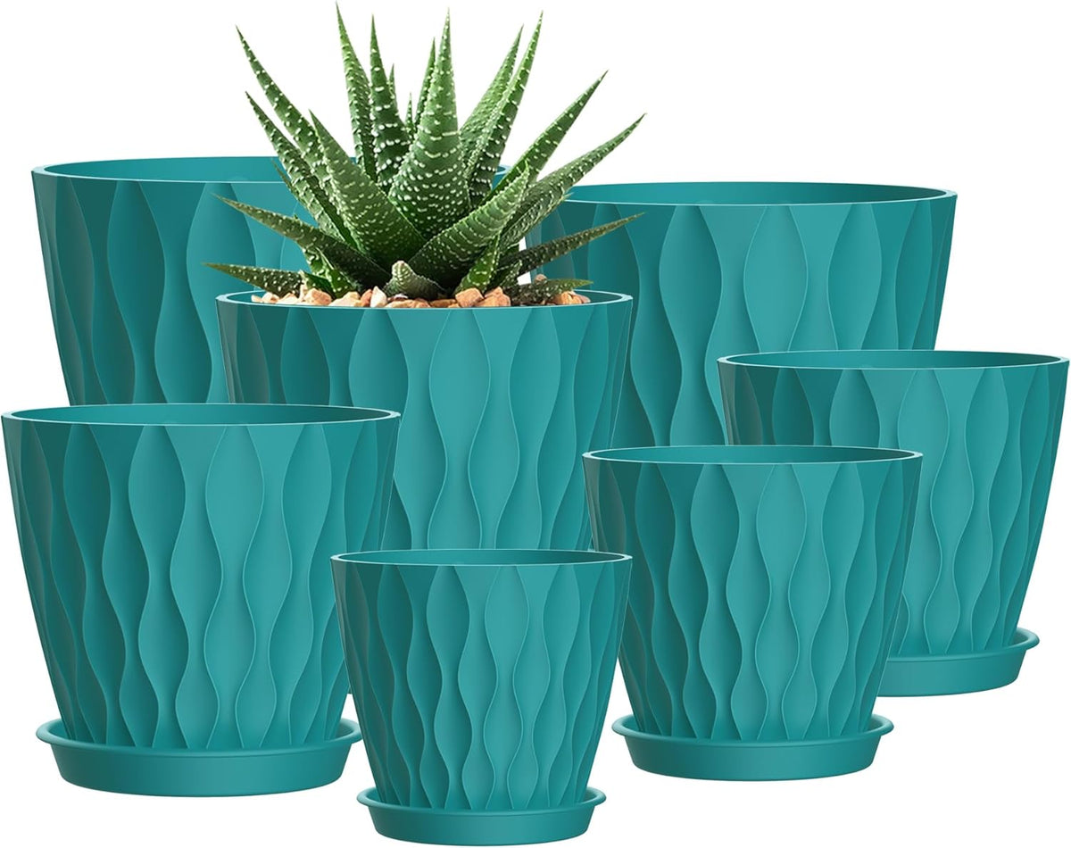 4/4.5/5/5.5/6/6.5/7 Inch Plant Pots,7 Pack Flower Pots with Drainage Holes and Trays,Plastic