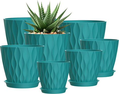 4/4.5/5/5.5/6/6.5/7 Inch Plant Pots,7 Pack Flower Pots with Drainage Holes and Trays,Plastic