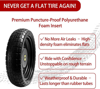 13" Flat-Free Tires and Wheels Replacement Gorilla Cart, 4.00-6 Flat-free Solid Tires for Garden