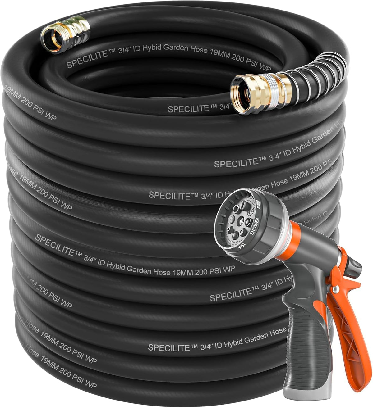 SPECILITE Garden Water Hose 200 ft x 3/4 in Heavy Duty, Flexible and Lightweight, Burst 600 psi