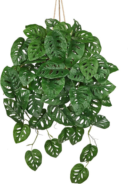 Large Fake Hanging Plants in Pot for Indoor & Outdoor, Long Artificial Monstera Albo Long Plants