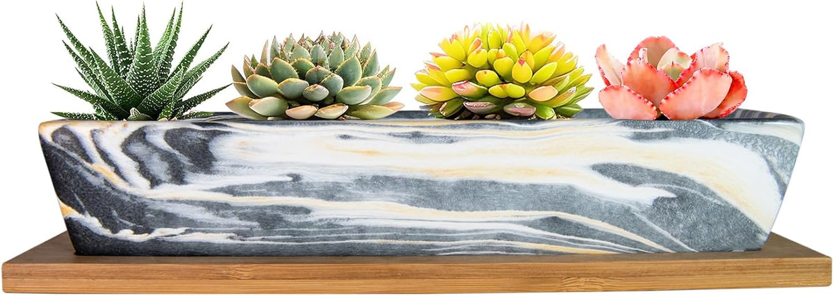 ARTKETTY Succulent Pots, 9.8 Inch Ceramic Succulent Planters with Drainage Small Bonsai Pot with