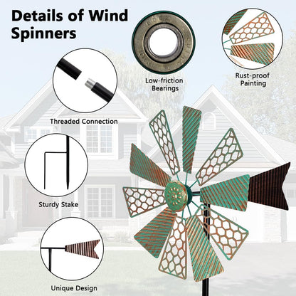 Viveta Wind Spinners Outdoor,13”Kinetic Wind Spinner Metal Vintage Windmill for Outdoor Garden
