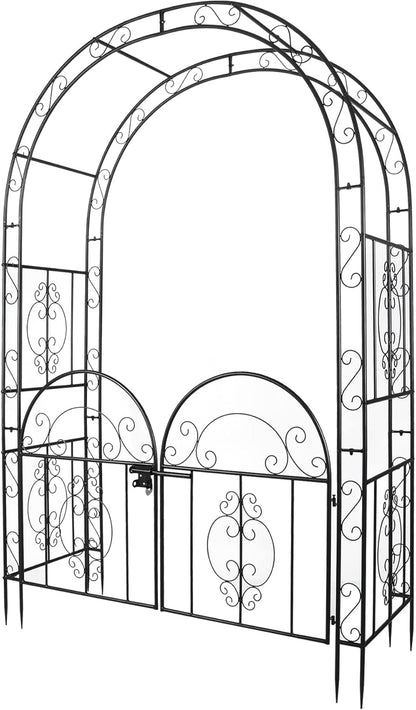 84in High Metal Garden Arbor with Gate, Heavy Duty Wide Garden Arch, Metal Arch Trellis with Gate