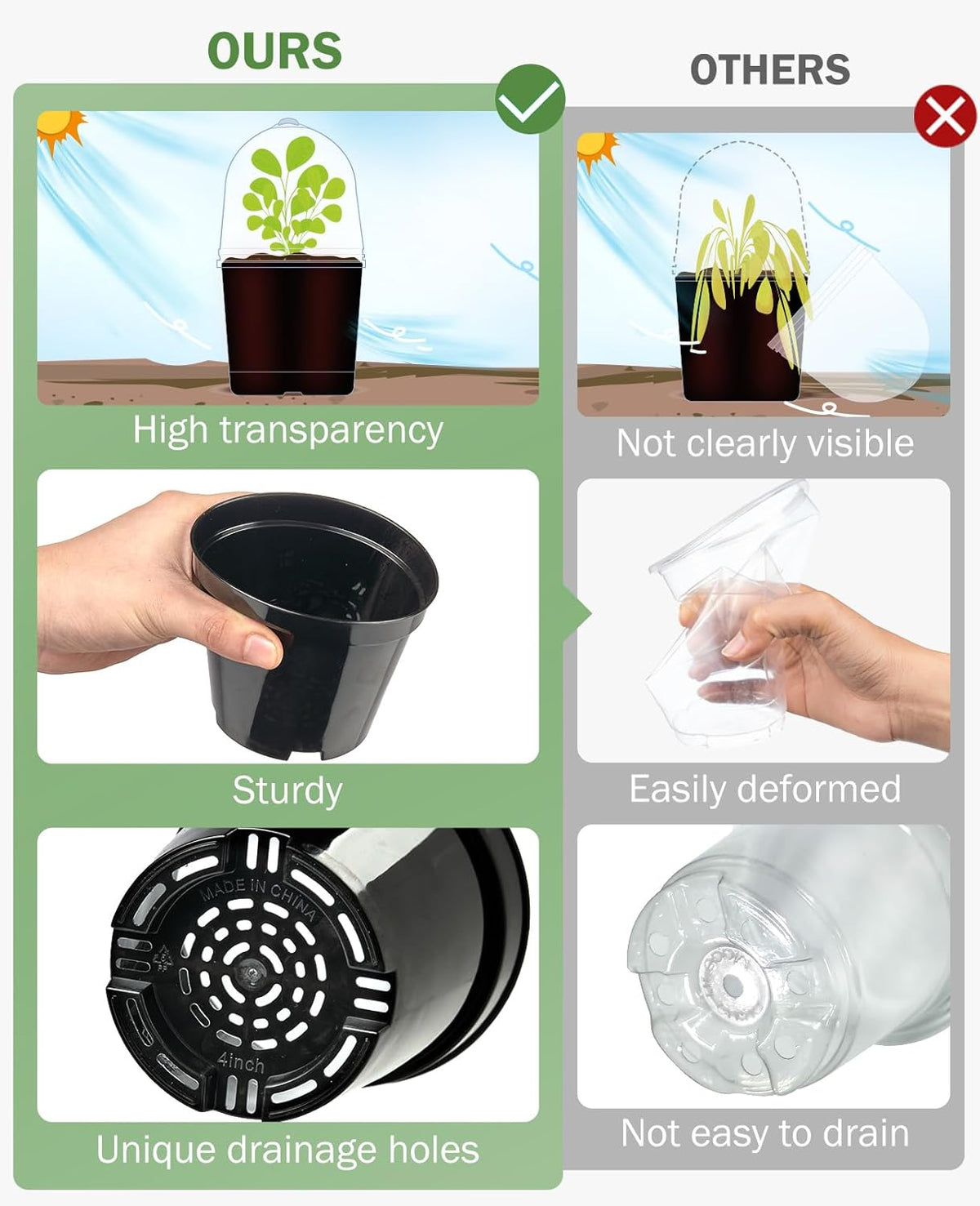 homenote Nursery Pots for Plants,3 Inch Plant Pot for Planting with Humidity Domes Plastic Seedling