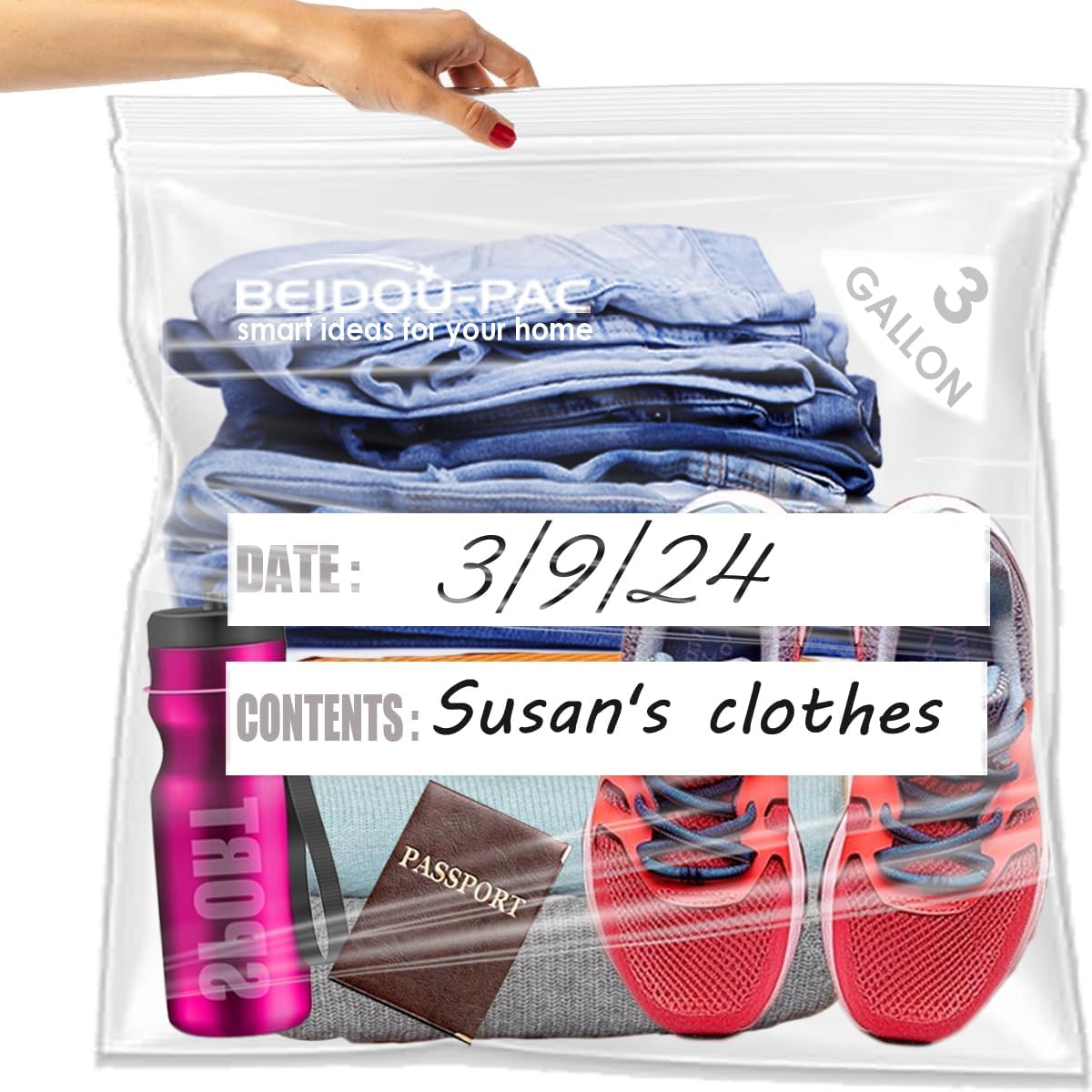 3 Gallon Large Plastic Bags with Zipper Top, | 50 Count | 2 Mil | 16" x 18" | Heavy-Duty Reusable