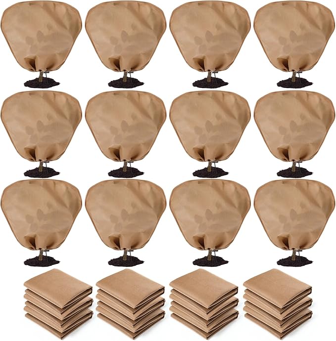 12 Pcs Winter Plant Covers Freeze Protection Reusable Plant Protector Bag with Drawstring Warm