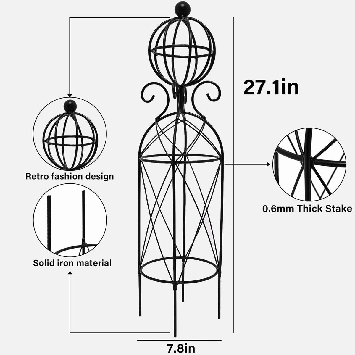 Garden Obelisk Trellis for Climbing Plants - 27.1" x 7.8" -Durable Metal Design, Rust-Proof, Ideal