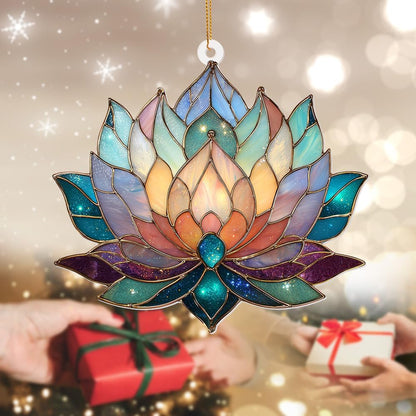 Lotus Stained Glass Acrylic Ornament – Colorful Lotus Flower Suncatcher for Windows, Christmas 2025